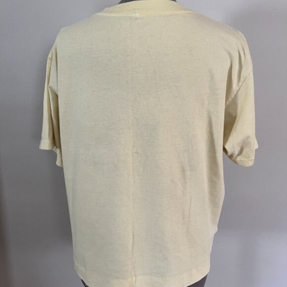 VTG 80s Sz M Yellow Cotton Kittens and Birds Cropped Tee Cute Animals - Picture 4 of 8